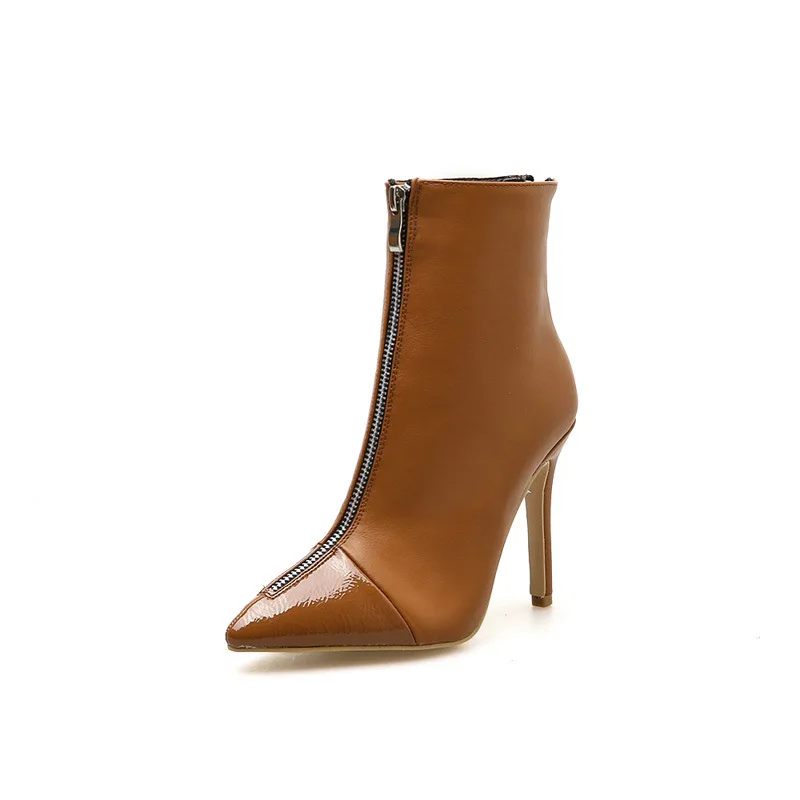 2018 autumn and winter new temperament front zipper pointed super high-heeled women's booties brwon 0109
2018 autumn and winter new temperament front zipper pointed super high-heeled women's booties brwon 0109