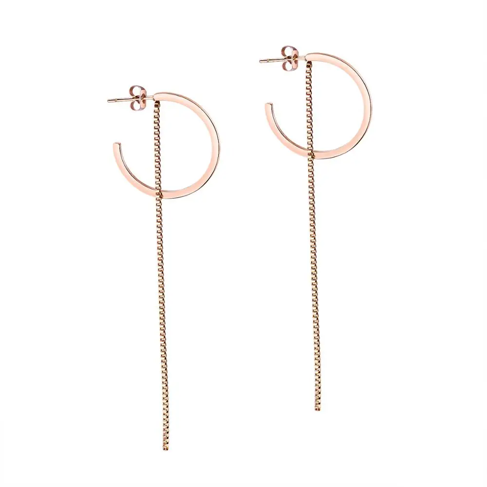 Titanium steel long tasseled Earrings C-shaped round Titanium steel jewelry in Europe and America
Titanium steel long tasseled Earrings C-shaped round Titanium steel jewelry in Europe and America