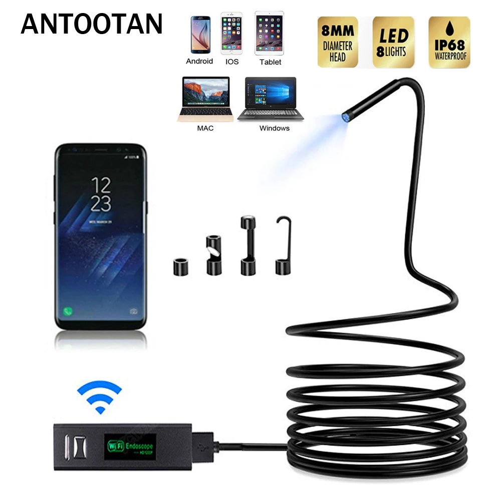 

HD 1200P 2M/5M Wifi Endoscope Camera USB IP68 Waterproof Borescope Semi Rigid Tube Wireless Video Inspection for Android/iOS