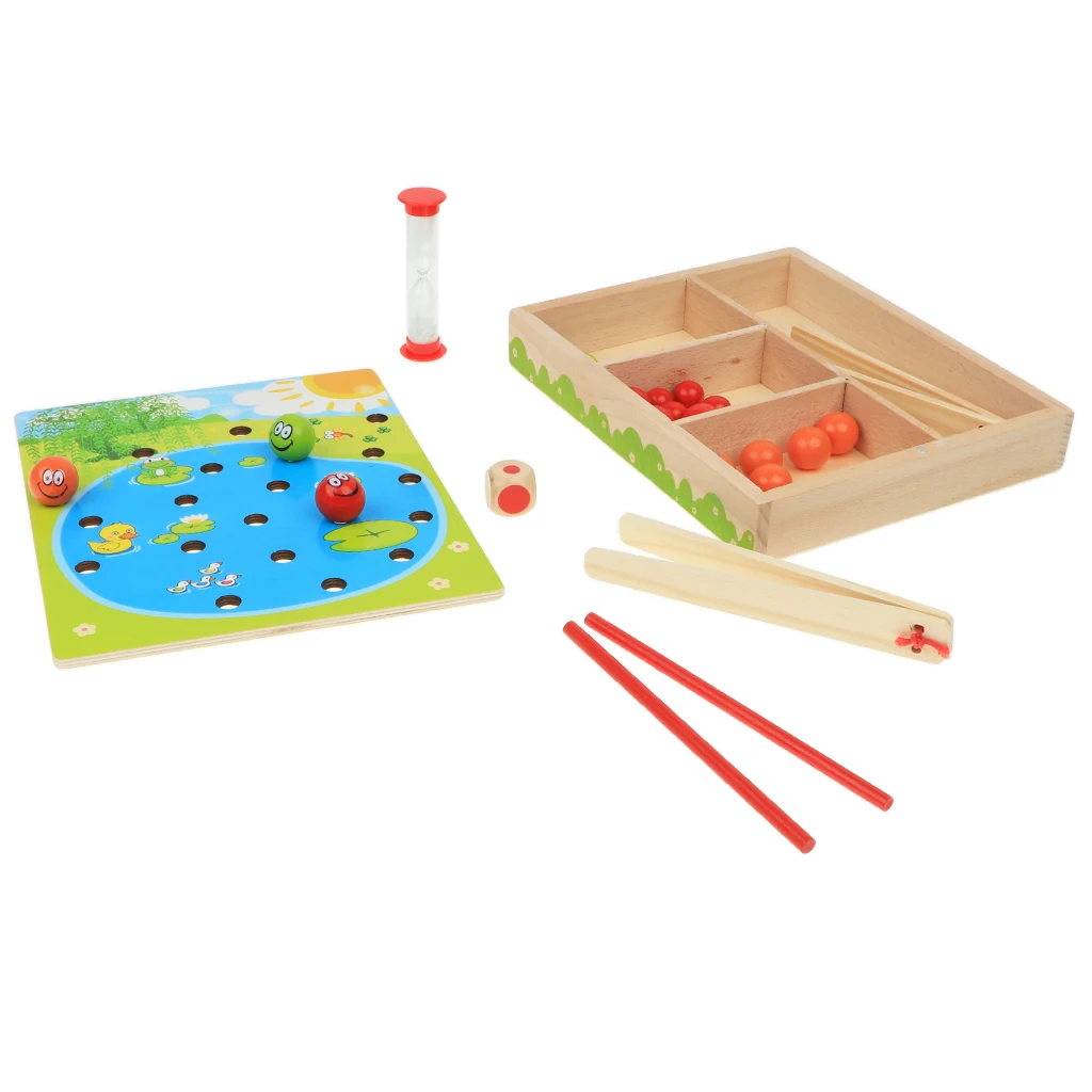 Kids Montessori Educational Wooden Toy, Colorful Clip Ball Board Game Playset in a Wooden Box for Boys and Girls Gift