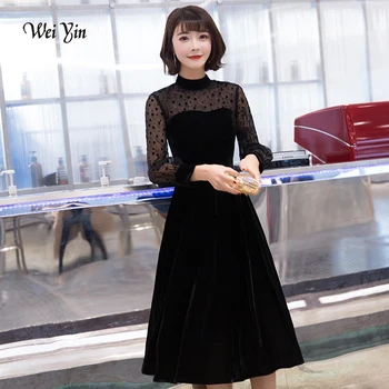 weiyin 2019 New Short Cocktail Dresses Black Long Sleeved High-neck Tea-length Velour Formal Gown Robe De Soiree WY1494
weiyin 2019 New Short Cocktail Dresses Black Long Sleeved High-neck Tea-length Velour Formal Gown Robe De Soiree WY1494