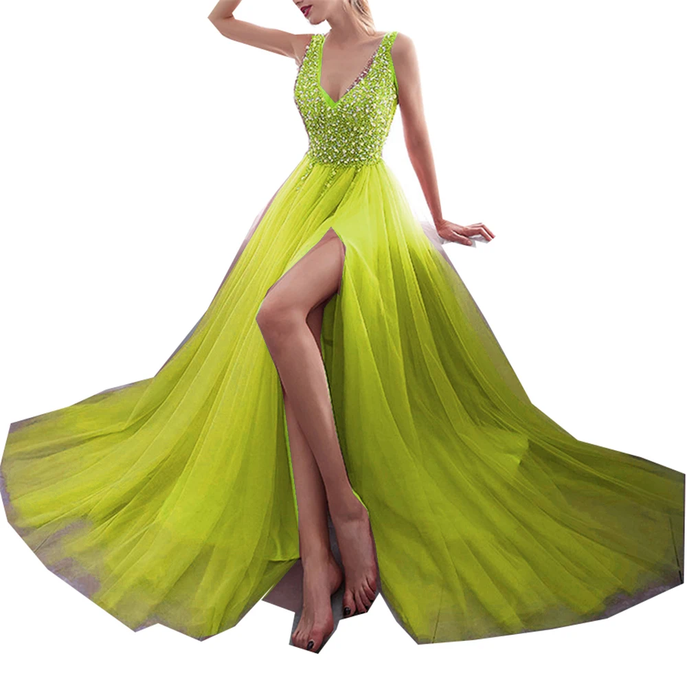 V-Neck-Beading-Evening-Dress-Back-Lace-Up-Evening-Dress-With-Slit-Evening-Gown-2019-LongAAAGFGFFGG