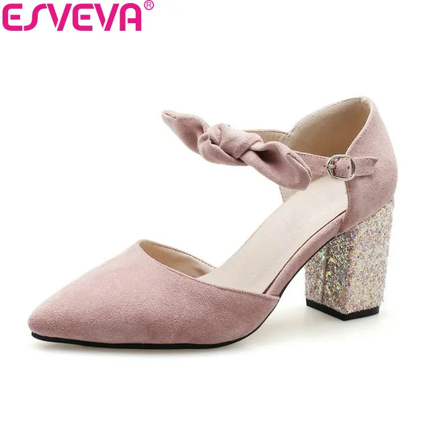 ESVEVA 2018 Women Sandals High Heels Bling Summer Buckle Shoes Pointed Toe Square Heels Flock Shallow Shoes Women Size 34-43
ESVEVA 2018 Women Sandals High Heels Bling Summer Buckle Shoes Pointed Toe Square Heels Flock Shallow Shoes Women Size 34-43