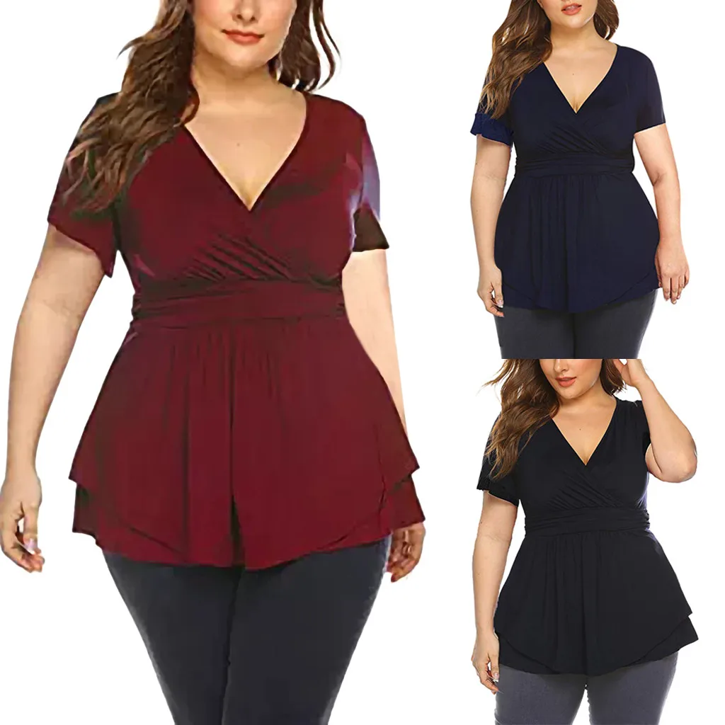Women's blouse Plus Size V Neck Wrap Front Drape Summer Tops Pleated Waist Shirt ladies elegant solid blusas de mujer verano
Women's blouse Plus Size V Neck Wrap Front Drape Summer Tops Pleated Waist Shirt ladies elegant solid blusas de mujer verano