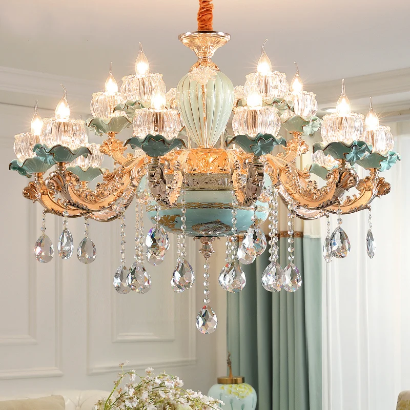 

European Crystal Chandelier for Living Room Luxurious Zinc Alloy Ceramic Led Lamps Wedding Decoration Chandeliers home lighting