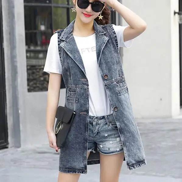 long section sleeveless denim vest waistcoat vest female spring and summer new large size ladies coat DF230
long section sleeveless denim vest waistcoat vest female spring and summer new large size ladies coat DF230