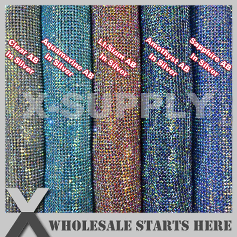 3mm AB Colors Flexible Metal Rhinestone Fabric Mesh in Aliminum Base Without Iron On Glue Backing,Used For Evening Party Dress
3mm AB Colors Flexible Metal Rhinestone Fabric Mesh in Aliminum Base Without Iron On Glue Backing,Used For Evening Party Dress