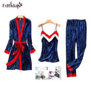 Fdfklak High-grade gold velvet autumn winter pajamas set women's sleepwear pyjamas suit sexy 3 pieces pyjama pijama feminino
Fdfklak High-grade gold velvet autumn winter pajamas set women's sleepwear pyjamas suit sexy 3 pieces pyjama pijama feminino