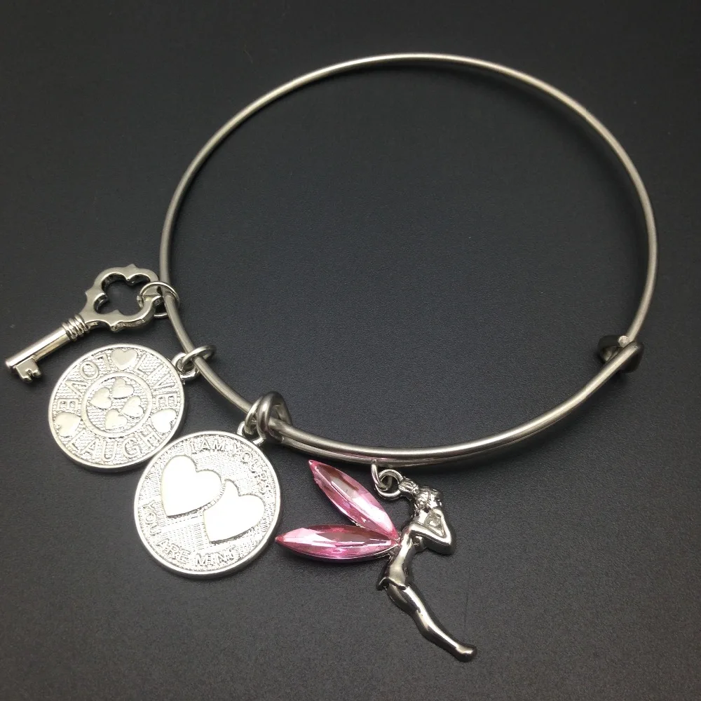 my shape Pink Rhinestone Angel Wing Charm Stainless Steel Expandable Wire Bangle Live Love Laugh Bracelet With Vintage Rose Key
my shape Pink Rhinestone Angel Wing Charm Stainless Steel Expandable Wire Bangle Live Love Laugh Bracelet With Vintage Rose Key