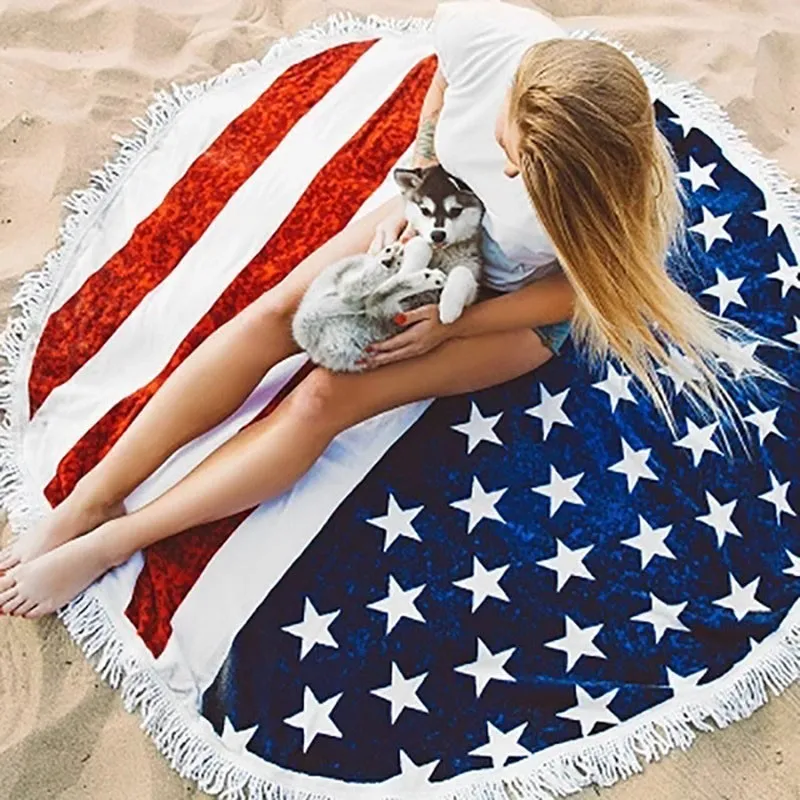 Фото Круглое пляжное полотенце диаметр 150 см полиэфирное одеяло с - купить