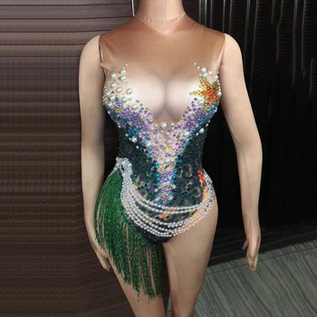 Peacock Pattern Printed Bodysuit Sparkly Crystals Pearls Leotard Club Female Singer Stage Wear Party Pole Dancing Clothes DT385
Peacock Pattern Printed Bodysuit Sparkly Crystals Pearls Leotard Club Female Singer Stage Wear Party Pole Dancing Clothes DT385