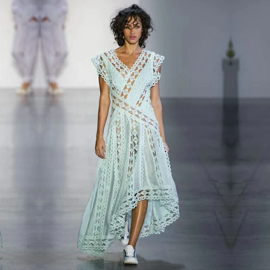 Runway Designer Asymmetrical Hollow Out Slim High Waist Rivet Sequin Summer Dress V Neck Sexy Elegant Woman Long Dress Vestidos
Runway Designer Asymmetrical Hollow Out Slim High Waist Rivet Sequin Summer Dress V Neck Sexy Elegant Woman Long Dress Vestidos