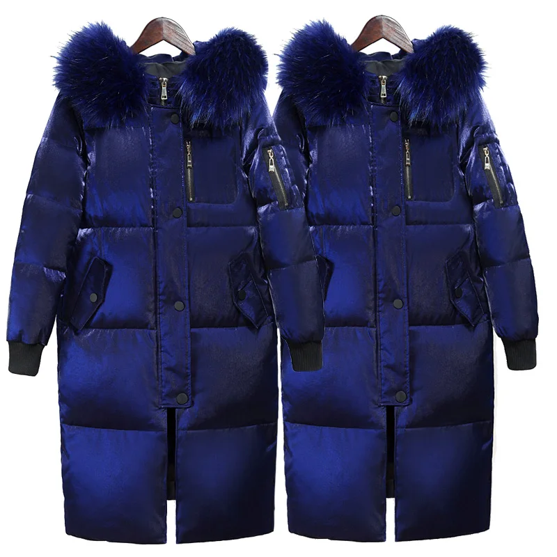 Winter Long Down Jacket For Women Large Fur Collar With Hood White Duck Down Long Parks Coat Female Slim Winter Outerwear (13)