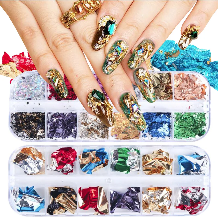 12 Grid Gold Silver Foil Paper Nail Art Decoration Irregular Aluminum Nail Foil Sequins Flakes Fingernail Design 3D Glitter
12 Grid Gold Silver Foil Paper Nail Art Decoration Irregular Aluminum Nail Foil Sequins Flakes Fingernail Design 3D Glitter