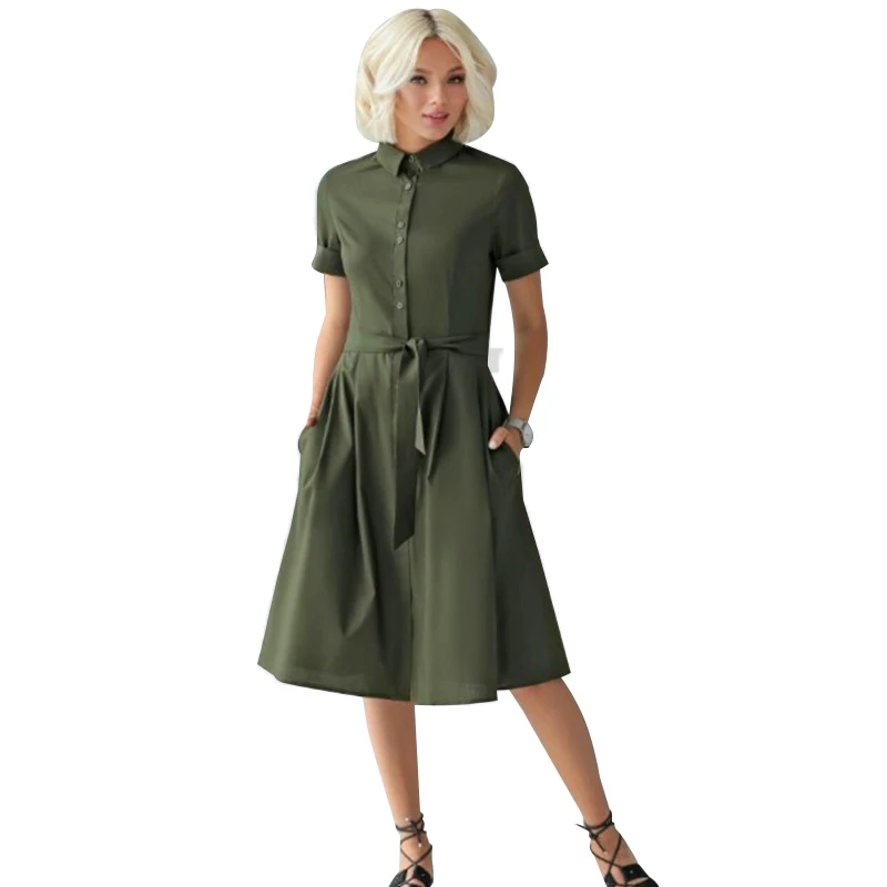 Women Business Dress Solid Color Turn Down Collar Short Sleeve Elegant Summer Dress Tied Bandage Wasit Elegant Midi One-Piece
Women Business Dress Solid Color Turn Down Collar Short Sleeve Elegant Summer Dress Tied Bandage Wasit Elegant Midi One-Piece