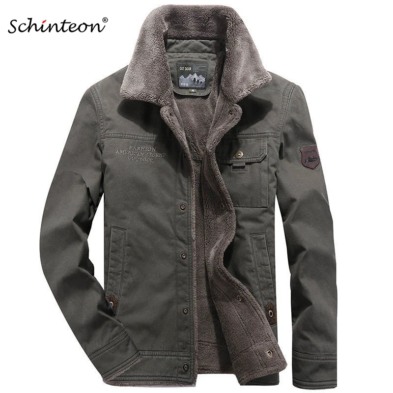 Schinteon размера плюс зимняя мужская теплая хлопковая куртка толстая флисовая