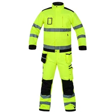 Bauskydd High visibility workwear suit work suit fluorescent yellow work jacket work pants with knee pads free shipping Bauskydd High visibility workwear suit work suit fluorescent yellow work jacket work pants with knee pads free shipping