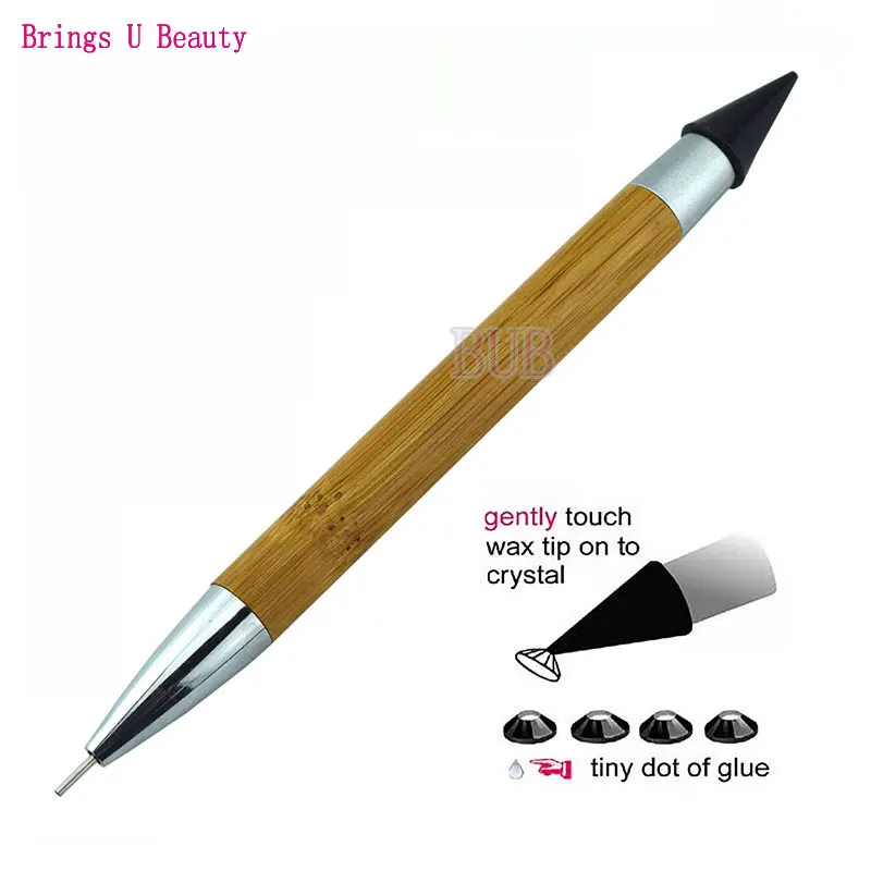 

Dual-ended Wax Nail Rhinestone Picker Dotting Pen Pencil Bamboo Handle Gem Pick Up Applicator Tool Self-Adhesive Dot Head Tips