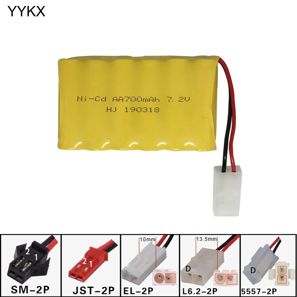 

7.2V battery for RC boat model car electric toy tank 7.2V 700mah NI-CD AA battery nicd batteries pack SM JST EL-2P L6.2-2P plug