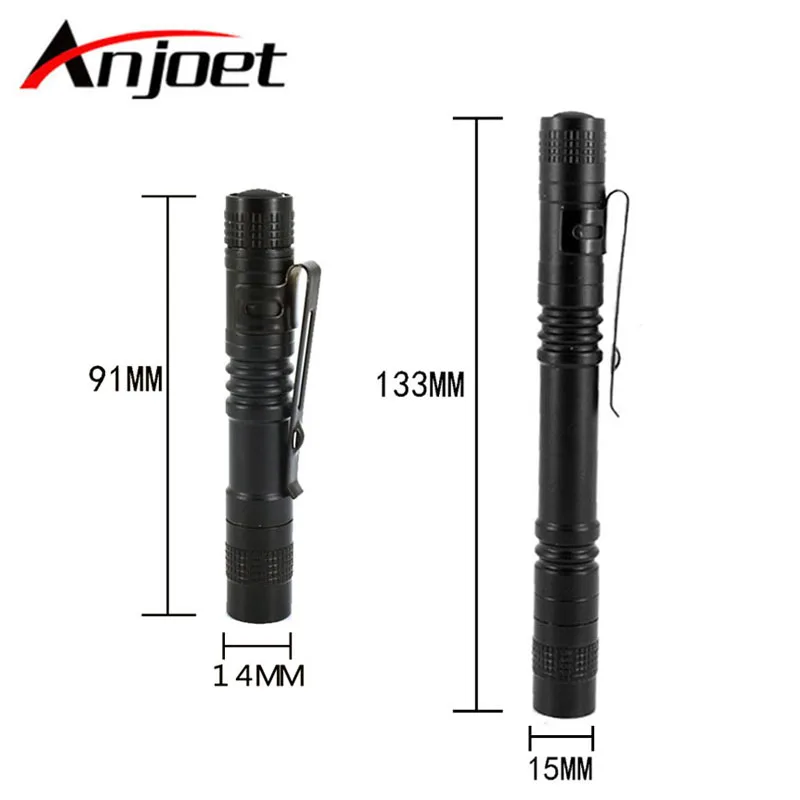 

Anjoet 133mm/91mm Pen Light Portable Mini LED Flashlight Torch XPE-R3 Light 300LM Outdoor Hunting Camping Lamp By AAA battery