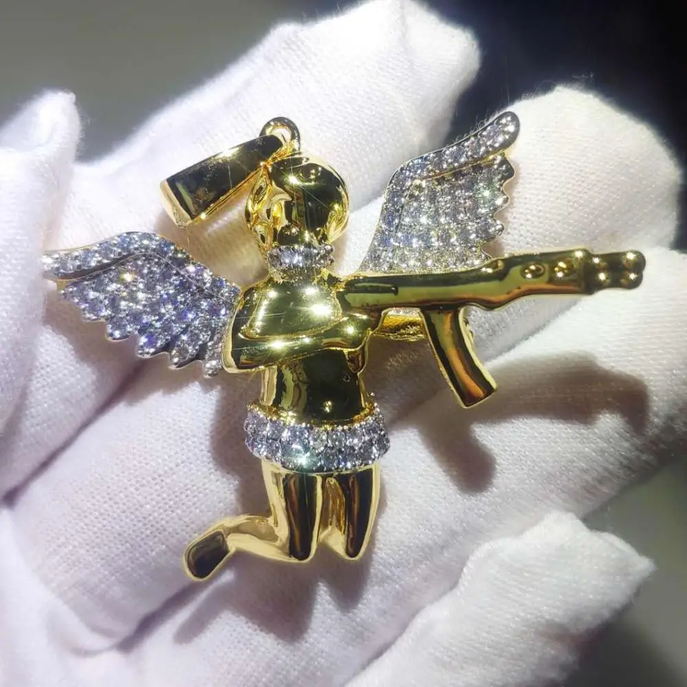 Hip Hop AAA CZ Stone Paved Bling Ice Out Fighting Gun Angel Pendants Necklace for Men Rapper Jewelry with 24inches Rope Chain
Hip Hop AAA CZ Stone Paved Bling Ice Out Fighting Gun Angel Pendants Necklace for Men Rapper Jewelry with 24inches Rope Chain