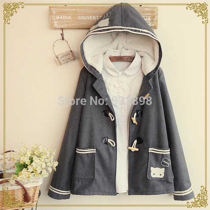Cute Gray Winter Coat Sailor Style Wool Hooded Coat Girls Winter Coats 
Cute Gray Winter Coat Sailor Style Wool Hooded Coat Girls Winter Coats