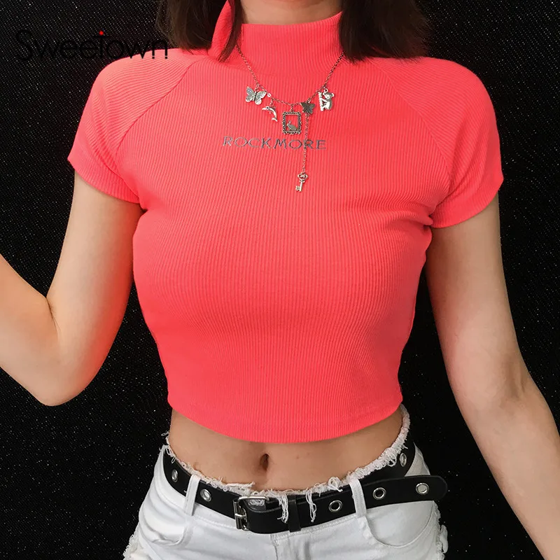 Sweetown Fluorescent Red Harajuku Kawaii Sexy Cropped T Shirt Short Sleeve Turtleneck Cute Summer T-Shirt Instagram Clothing
Sweetown Fluorescent Red Harajuku Kawaii Sexy Cropped T Shirt Short Sleeve Turtleneck Cute Summer T-Shirt Instagram Clothing
