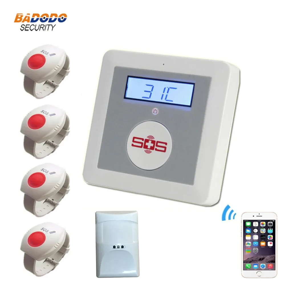 

GSM wireless APP SMS remote control Elderly senior Care Alarm system K4 with PIR Motion sensor emergency sos panic button