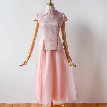 Pink Color Bridesmaid Dresses Short Sleeve Yarn Mesh A-Line Tea-Length Dress for Wedding Party Vintage Hanfu Cheongsam Dress
Pink Color Bridesmaid Dresses Short Sleeve Yarn Mesh A-Line Tea-Length Dress for Wedding Party Vintage Hanfu Cheongsam Dress