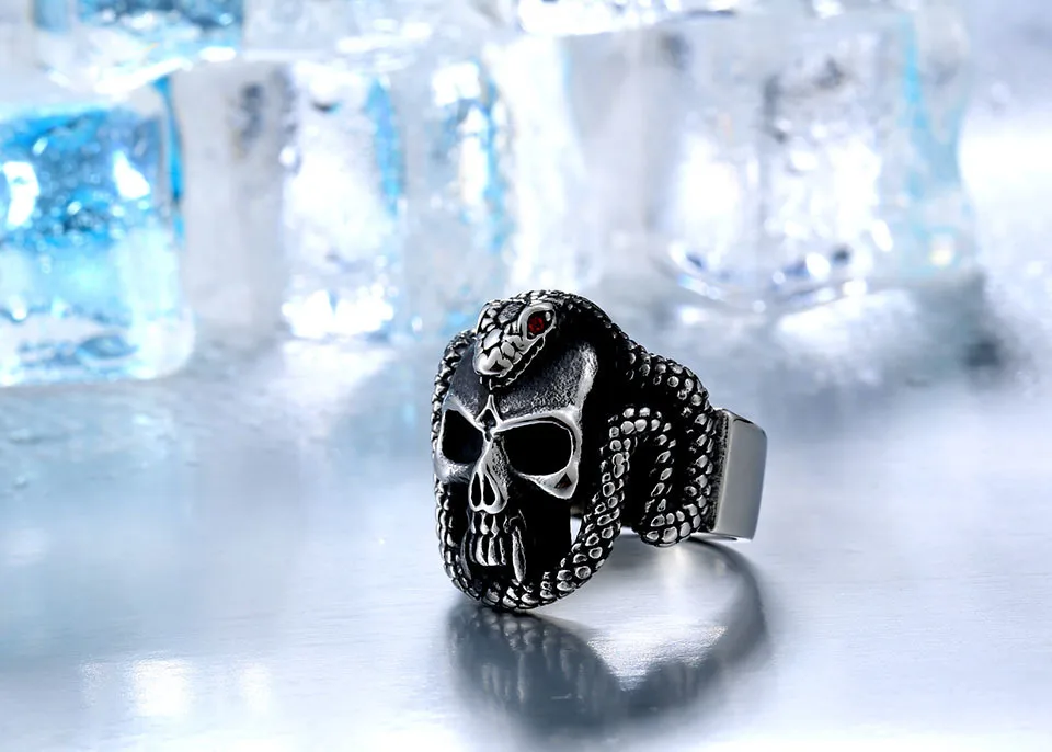 "SkullSnake" - stainless steel vintage snake ring 2