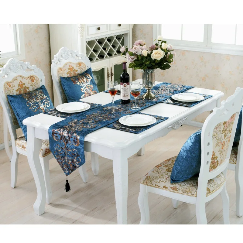 

Blue european-style table runner camino de mesa runner weding decoration table runners home decoration accessories