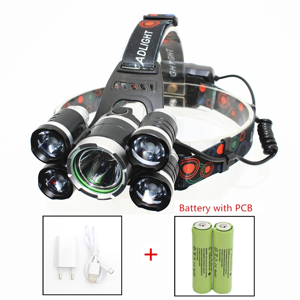 LED Headlamp 5 LED Headlight XM-L T6 + 4 XPE LED USB Rechargeable head lamp 4 mode light Bright linternas with 18650 PCB Battery
LED Headlamp 5 LED Headlight XM-L T6 + 4 XPE LED USB Rechargeable head lamp 4 mode light Bright linternas with 18650 PCB Battery
