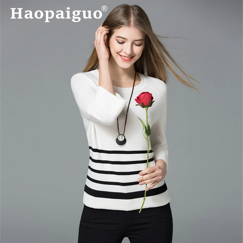 2019 New-coming Autumn Winter Flare Sleeve Strip Knitted Pullovers Sweaters Primer Shirt Short Loose Casual Sweater Europe Brand
2019 New-coming Autumn Winter Flare Sleeve Strip Knitted Pullovers Sweaters Primer Shirt Short Loose Casual Sweater Europe Brand