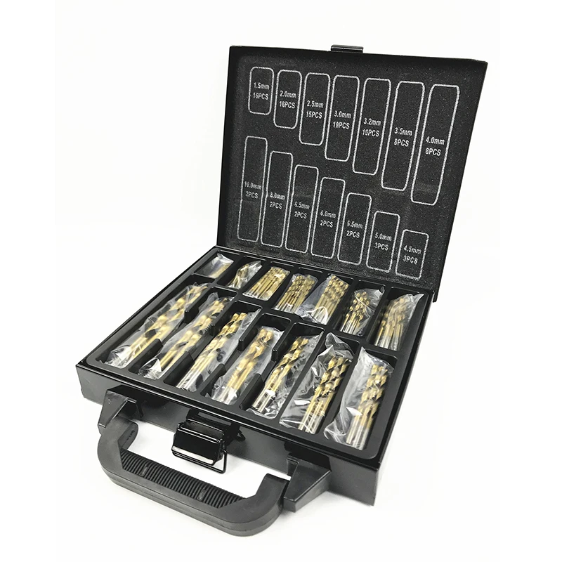 99pcs HSS Twist Drill Bits Set 1.5-10mm Titanium Coated Surface 118 Degree For Drilling Metal High Quality Tool
99pcs HSS Twist Drill Bits Set 1.5-10mm Titanium Coated Surface 118 Degree For Drilling Metal High Quality Tool