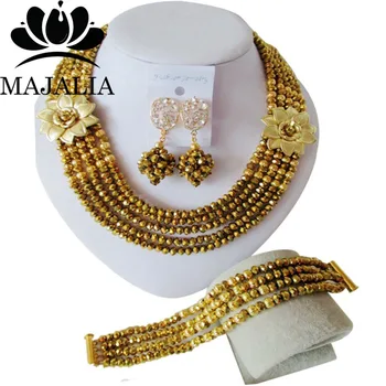 Majalia Fashion African Beads Jewelry Set Golden color Crystal Beads Bride Jewelry Nigerian Wedding Beads Jewelry Sets 5SH013
Majalia Fashion African Beads Jewelry Set Golden color Crystal Beads Bride Jewelry Nigerian Wedding Beads Jewelry Sets 5SH013