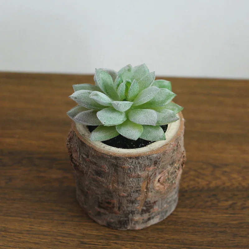 JAROWN Artificial Succulent Plants Potted Set Real Wooden Pile Flowerpot For Home Decoration Office Tabletop Decor (11)