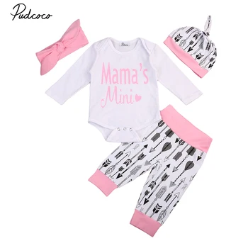 4Pcs Newborn Baby Girls Tops Romper Pants Leggings Hat Outfit Set Clothes Mama's Mini Print Cute Baby Girl Sets 18M
4Pcs Newborn Baby Girls Tops Romper Pants Leggings Hat Outfit Set Clothes Mama's Mini Print Cute Baby Girl Sets 18M