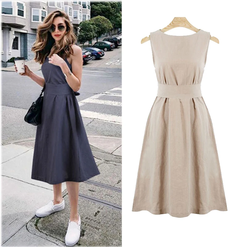 2018 Women Sleeveless Dresses Casual Round Neck Slim Female Dresses Sashes A-line Summer Dress vestidos
2018 Women Sleeveless Dresses Casual Round Neck Slim Female Dresses Sashes A-line Summer Dress vestidos