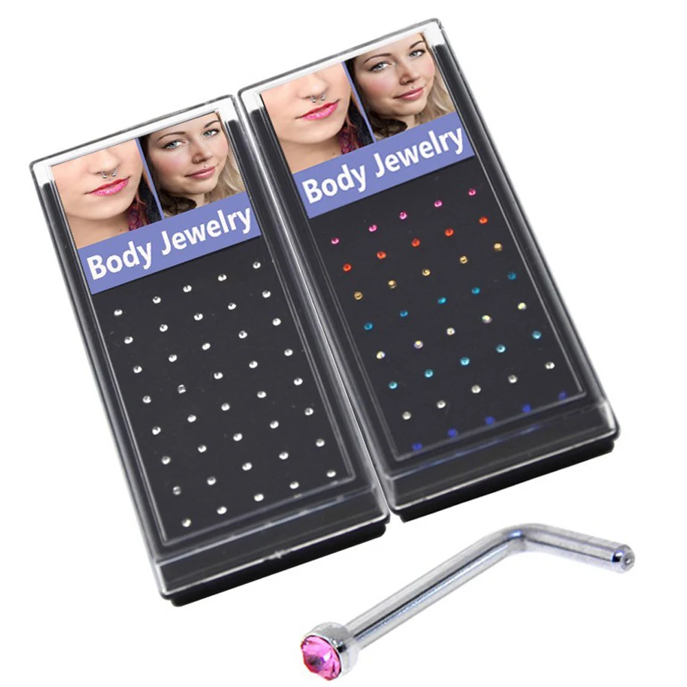 40pcs/box Stainless Steel CZ Crystal L Shape Nose Ring Body Piercing Stud Jewelry Bone 20 gauge
40pcs/box Stainless Steel CZ Crystal L Shape Nose Ring Body Piercing Stud Jewelry Bone 20 gauge