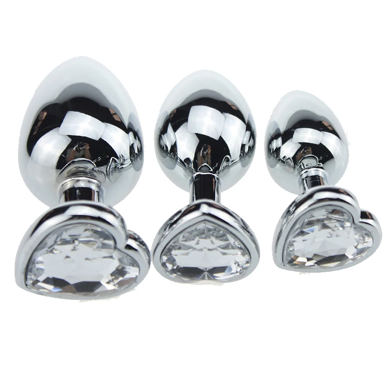 3pcs Large Small Size Smooth Steel Metal Anal Plug Jewelry Crystal Heart Shaped Crystal Butt Beads Sex Toys For Men Women QQGS18