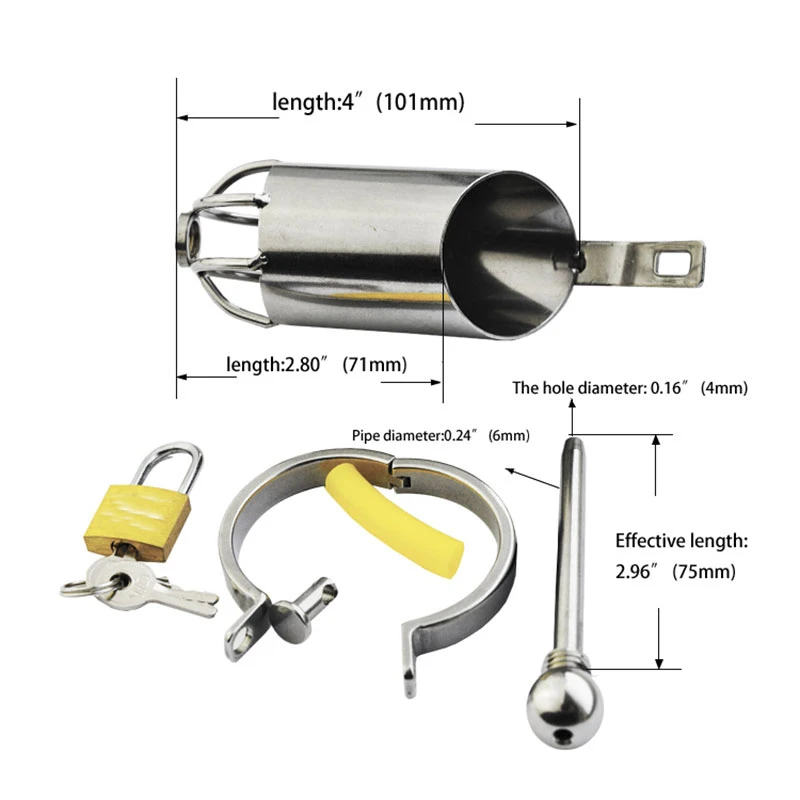 Male Penis Cock Cage With Urethral Catheter Stainless Steel Chastity Lock Delayed Ejaculation Penis Cock Rings Sex Toys For Men
