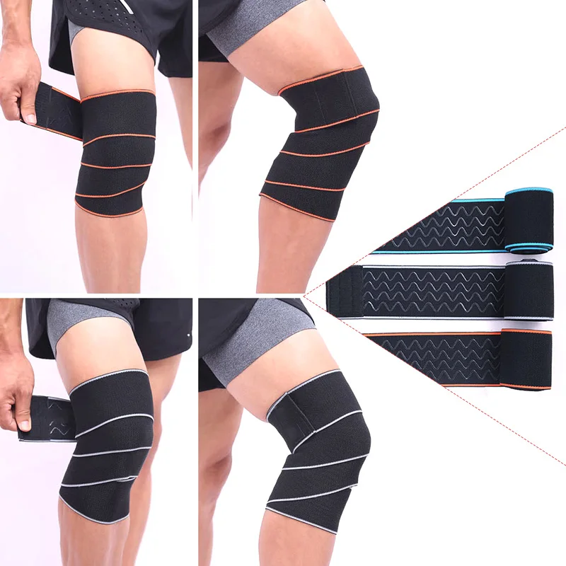 Image New Adjustable Sports Knee Wraps Compression Patella knee Sleeve Thigh Leg Brace Elastic Support Straps for Women Men