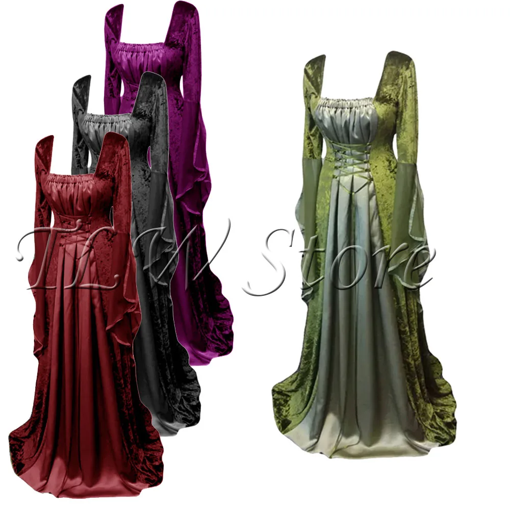 Medieval cosplay costume retro dress square collar trumpet sleeve belt long skirt solid color bandage dress adult women plus 5xl
Medieval cosplay costume retro dress square collar trumpet sleeve belt long skirt solid color bandage dress adult women plus 5xl