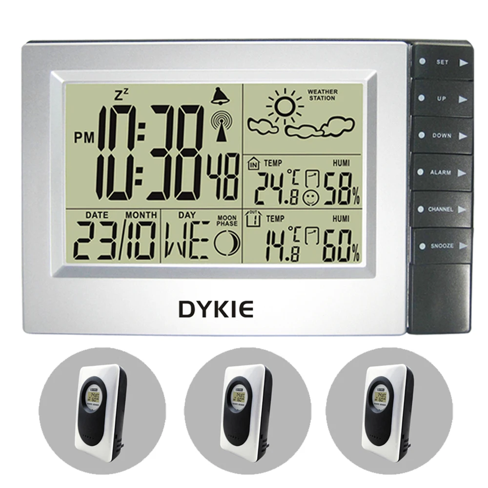 RF Radio Controlled Digital Wireless Weather Station Weather Forecast Clock Indoor Outdoor Temperature Humidity 3 Transmitters
RF Radio Controlled Digital Wireless Weather Station Weather Forecast Clock Indoor Outdoor Temperature Humidity 3 Transmitters