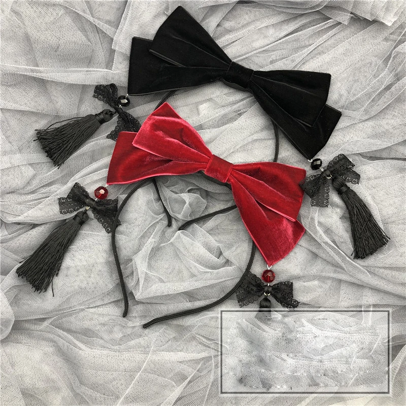 Gothic Diablo style Velvet Bowknot Tassels Design Hair Clasp Lolita Head band Female Vintage Cosplay Princess Headwear 2Colors
Gothic Diablo style Velvet Bowknot Tassels Design Hair Clasp Lolita Head band Female Vintage Cosplay Princess Headwear 2Colors
