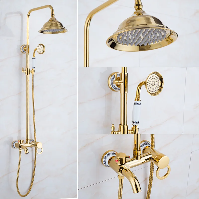 Gold Solid Copper Bathroom Shower Faucet Wall Mounted Vintage European Style shower set Antique Shower Mixer
Gold Solid Copper Bathroom Shower Faucet Wall Mounted Vintage European Style shower set Antique Shower Mixer