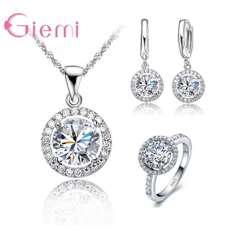 925 Sterling Silver Women Wedding Necklace Earring Ring Jewelry Sets Anniversary Gift AAA Zircon Crystal Rhinestone Bijoux
925 Sterling Silver Women Wedding Necklace Earring Ring Jewelry Sets Anniversary Gift AAA Zircon Crystal Rhinestone Bijoux