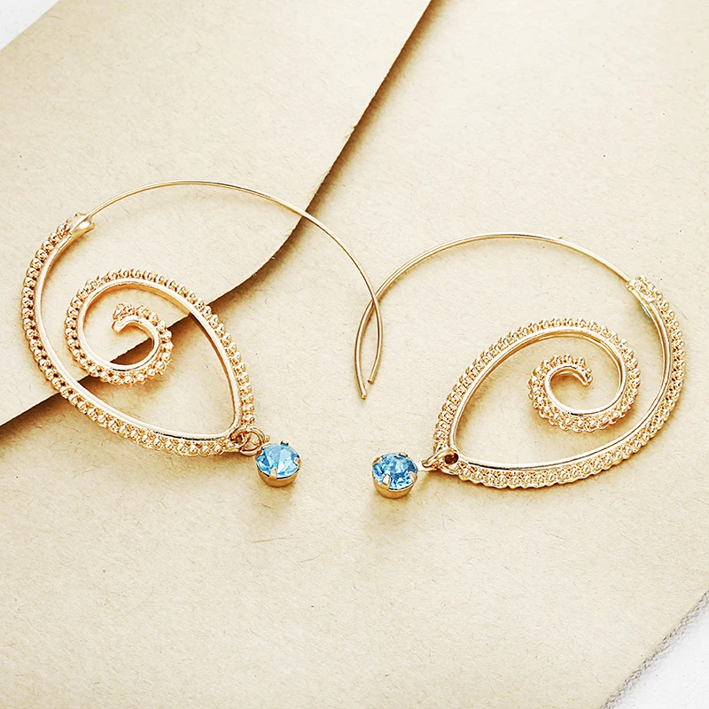 

Hot New Elegant Spiral Earrings Bohemian Style Personalized Swirl Earrings With Crystal Decorated For Women Party Gift E0448