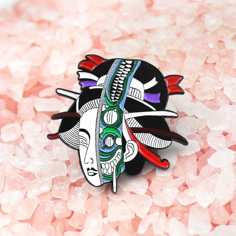 Alien Japanese geisha Brooches Enamel Pins Green skeleton Skull terror woman face Jewellery accessory badge Gifts kids Halloween
Alien Japanese geisha Brooches Enamel Pins Green skeleton Skull terror woman face Jewellery accessory badge Gifts kids Halloween