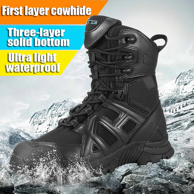 High Tube Leather Mesh Breathabletactical Boots Military Men Tactical Boots Outdoor Sports Training Climbing Desert Hiking Shoes
High Tube Leather Mesh Breathabletactical Boots Military Men Tactical Boots Outdoor Sports Training Climbing Desert Hiking Shoes